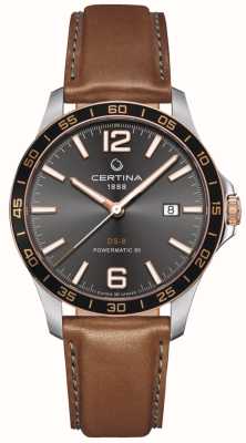 Certina Ds-8 powermatic 80 pulseira de couro marrom com mostrador cinza automático C0338072608700