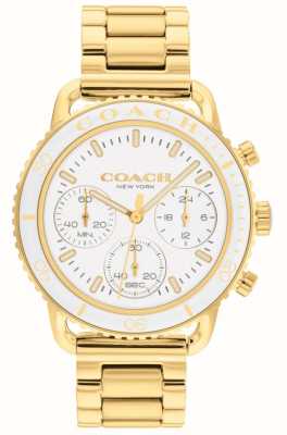 Coach Cruzador feminino | mostrador cronógrafo branco | pulseira de aço inoxidável de ouro 14504051