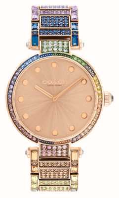 Coach Cárie feminina | mostrador de ouro rosa | pulseira de cristal arco-íris 14503994