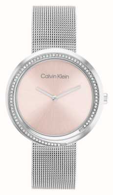 Calvin Klein Feminino | mostrador rosa | pulseira de malha de aço inoxidável 25200149