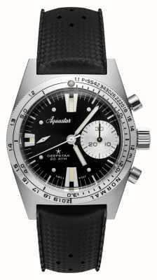 Aquastar Deepstar 39mm cronógrafo vintage preto / pulseira tropical DS39-TRO VB