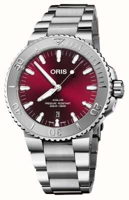 ORIS Aquis data relevo edição cereja automático (43,5 mm) mostrador vermelho cereja / pulseira de aço inoxidável 01 733 7730 4158-07 8 24 05PEB