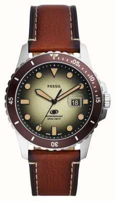 Fossil Azul masculino | mostrador verde | pulseira de couro eco marrom FS5961