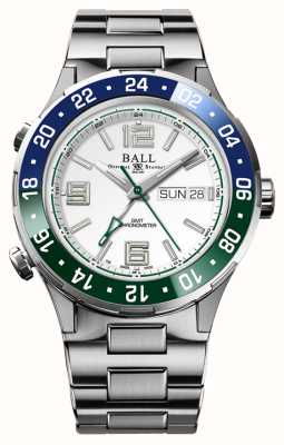 Ball Watch Company Roadmaster marine gmt azul/verde mostrador branco com moldura DG3030B-S9CJ-WH