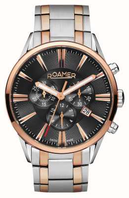 Roamer Crono Superior | mostrador preto | pulseira de aço inoxidável de dois tons 508837 49 85 50