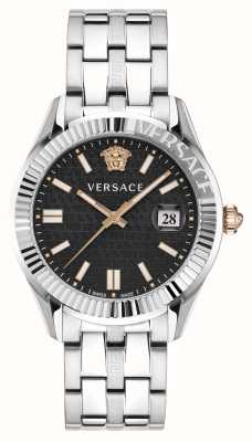 Versace Hora de Greca | mostrador preto | pulseira de aço inoxidável VE3K00322