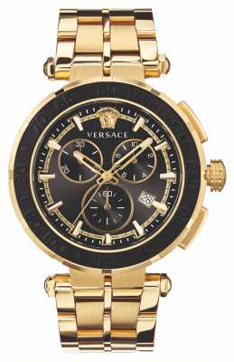 Versace Greca chrono (45mm) mostrador preto / aço inoxidável pvd dourado VEPM00720