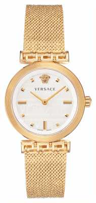Versace Meandro | mostrador branco | pulseira de malha pvd de ouro VELW00820