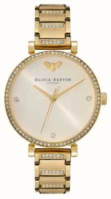 Olivia Burton Belgrave Feminino | mostrador nu | conjunto de cristal | pulseira de aço inoxidável de ouro 24000002