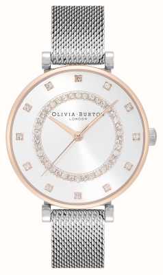 Olivia Burton Belgrave | mostrador de prata | conjunto de cristal | pulseira de malha de aço 24000004