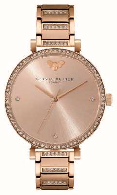 Olivia Burton Belgrave | mostrador de ouro rosa | conjunto de cristal | pulseira de aço inoxidável de ouro rosa 24000003