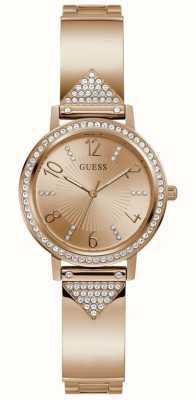 Guess Tri luxo feminino | discagem em ouro rosa | pulseira de aço inoxidável de ouro rosa GW0474L3