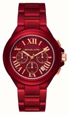 Michael Kors Camila | mostrador cronógrafo vermelho | pulseira de aço inoxidável vermelha MK7304