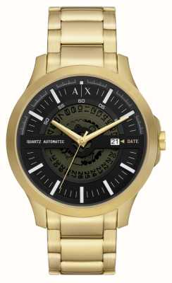 Armani Exchange Masculino | mostrador preto | pulseira de aço inoxidável de ouro AX2443