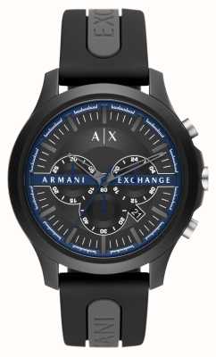 Armani Exchange Masculino | mostrador cronógrafo preto | alça de silicone preta AX2447