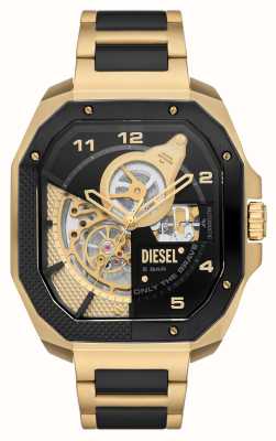 Diesel Esfolado masculino | mostrador preto e dourado | pulseira de aço inoxidável de ouro DZ7471
