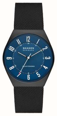 Skagen Verde solar masculino | mostrador azul | pulseira de malha de aço preta SKW6837