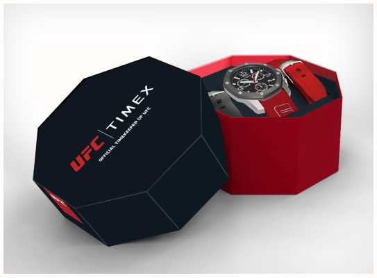 Timex x UFC Conjunto de presente de cronógrafo ícone mostrador preto / silicone vermelho TWG047400