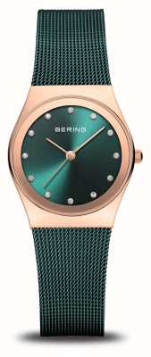 Bering Clássico | mostrador verde | pulseira de malha de aço pvd verde 12927-868
