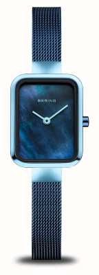 Bering Pequeno quadrado clássico | mostrador azul madrepérola | pulseira de malha de aço azul 14520-398