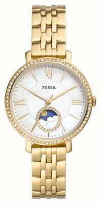 Fossil Jaqueline | mostrador branco de sol e lua | pulseira de aço inoxidável de ouro ES5167