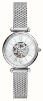 Fossil Carlie mini | mostrador recortado em madrepérola | pulseira de malha de aço inoxidável ME3189
