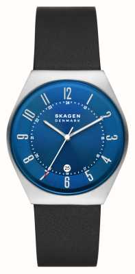 Skagen Verde masculino | mostrador azul | pulseira de couro preto SKW6814