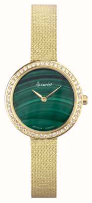 Accurist Jóias femininas | mostrador de malaquita verde | pulseira de malha de aço pvd ouro 78004