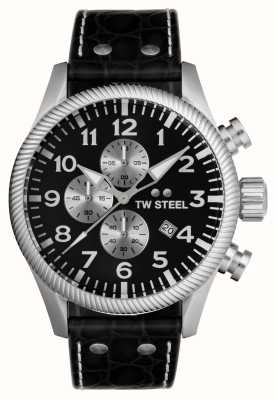 TW Steel Volante masculino | mostrador cronógrafo preto | pulseira de couro preto VS110