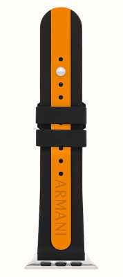 Armani Exchange Pulseira Apple Watch (42/44/45mm) silicone preto e laranja AXS8017
