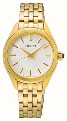 Seiko Feminino | mostrador branco | bracelete de aço inoxidável dourado SUR538P1