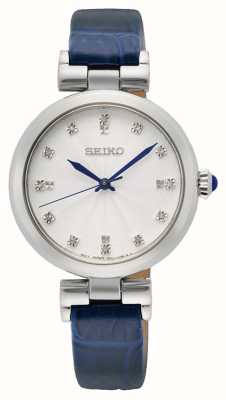 Seiko Feminino | mostrador conjunto de cristal branco | pulseira de couro azul SRZ545P1