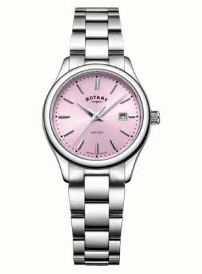 Rotary Oxford feminino | mostrador rosa | pulseira de aço inoxidável LB05092/76