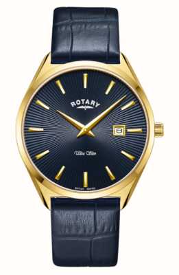 Rotary Homens ultra finos | mostrador azul | pulseira de couro azul GS08013/05