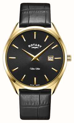 Rotary Homens ultra finos | mostrador preto | pulseira de couro preto GS08013/04