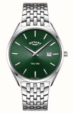 Rotary Homens ultra finos | mostrador verde | pulseira de aço inoxidável GB08010/24