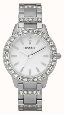 Fossil Jesse das mulheres | mostrador branco | conjunto de cristal | pulseira de aço inoxidável ES2362