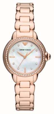Emporio Armani Feminino | mostrador em madrepérola | pulseira de aço inoxidável de ouro rosa AR11523
