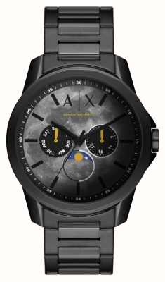 Armani Exchange Homens | mostrador cinza | fases da lua | pulseira de aço inoxidável preta AX1738