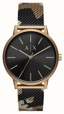 Armani Exchange Homens | mostrador preto | pulseira de malha de aço camuflada AX2754