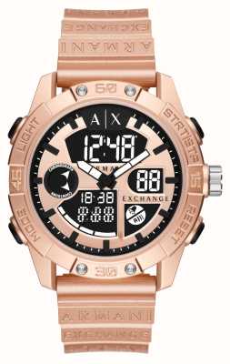 Armani Exchange Homens | mostrador híbrido de ouro rosa | pulseira de plástico de ouro rosa AX2967