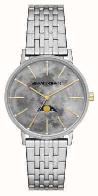 Armani Exchange Feminino | discagem de fases da lua cinza | pulseira de aço inoxidável AX5585