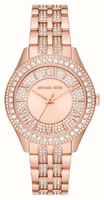Michael Kors Harlowe feminino | mostrador conjunto de cristal | pulseira de aço inoxidável de ouro rosa MK4710