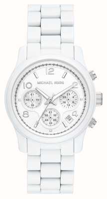 Michael Kors Passarela feminina | mostrador crono branco | pulseira de aço inoxidável branca MK7331