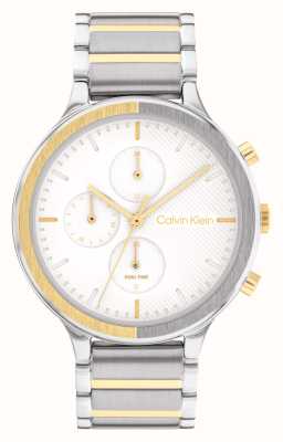 Calvin Klein Feminino | mostrador cronógrafo branco | pulseira de aço inoxidável de dois tons 25200239