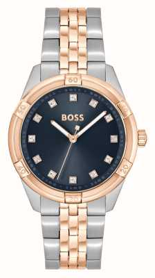 BOSS Ema feminina | mostrador azul | pulseira de aço inoxidável de dois tons 1502709