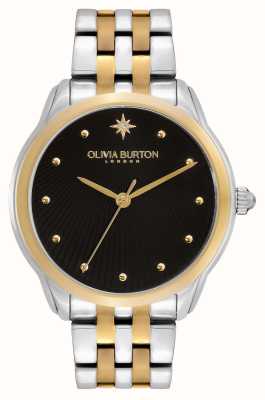 Olivia Burton Clássicos atemporais luz das estrelas celeste | mostrador preto | pulseira de aço inoxidável de dois tons 24000049