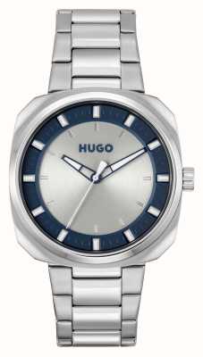 HUGO Masculino #estridente | mostrador prateado e azul | pulseira de aço inoxidável 1530309