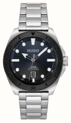 HUGO #visita Masculina | mostrador azul | pulseira de aço inoxidável 1530305
