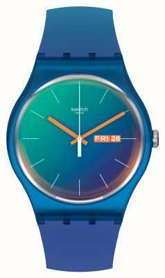Swatch Fade para verde-azulado | mostrador azul-petróleo | pulseira de silicone azul verde SO29N708